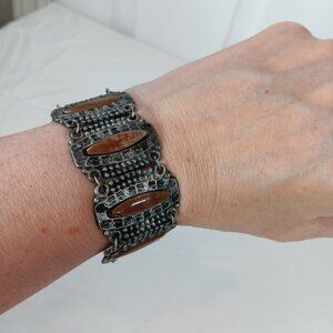 Silver Tone Bracelet Distressed Metallic Brown Accents NWOT